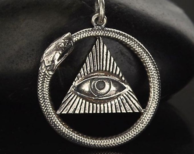Sterling Silver All Seeing Eye and Ouroboros Pendant 26x21mm