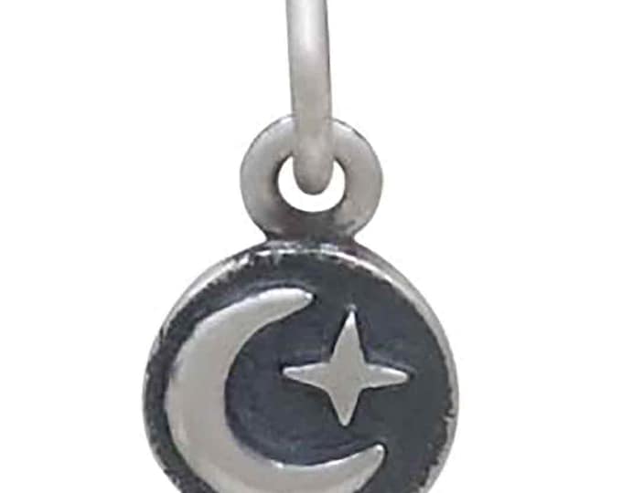 Sterling Silver Mini Moon and Star Coin Charm 12x6mm