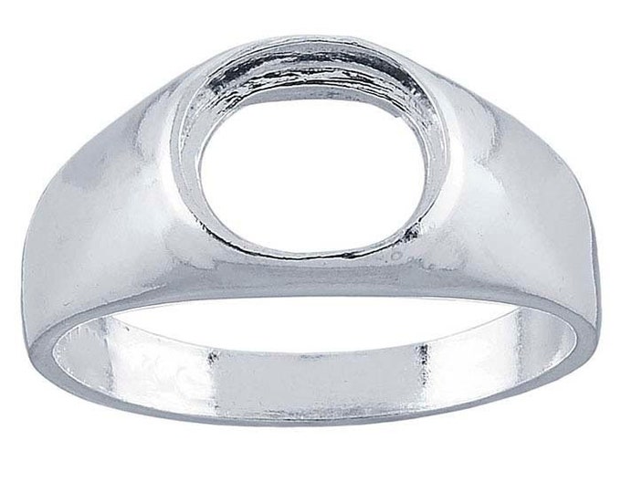 Men's sterling silver 10 x 8mm oval buff-top ring mounting, sz 10