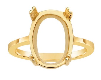 14K Yellow Gold Double-Prong 14 x 10mm Oval Ring Mountings, sz 6, sz7, or sz 8 available