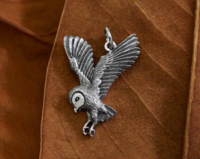 Sterling Silver Soaring Owl Charm 26x17mm