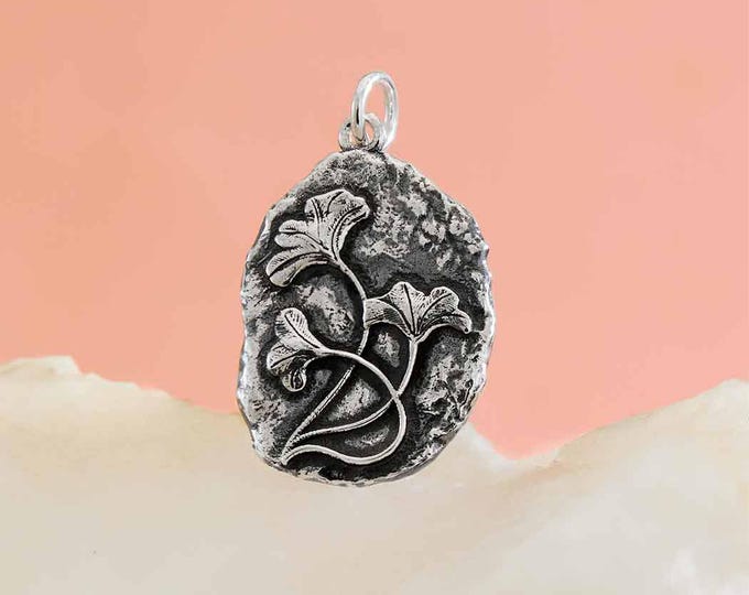 Sterling Silver Crinoid Fossil Pendant 26x15mm