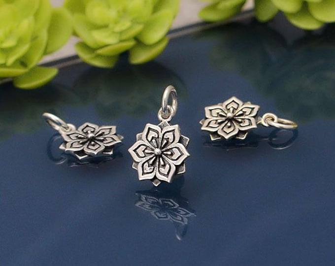 Sterling Silver Flower Mandala Charm 16x10mm