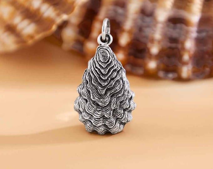 Sterling Silver Oyster Shell Charm 25x13mm