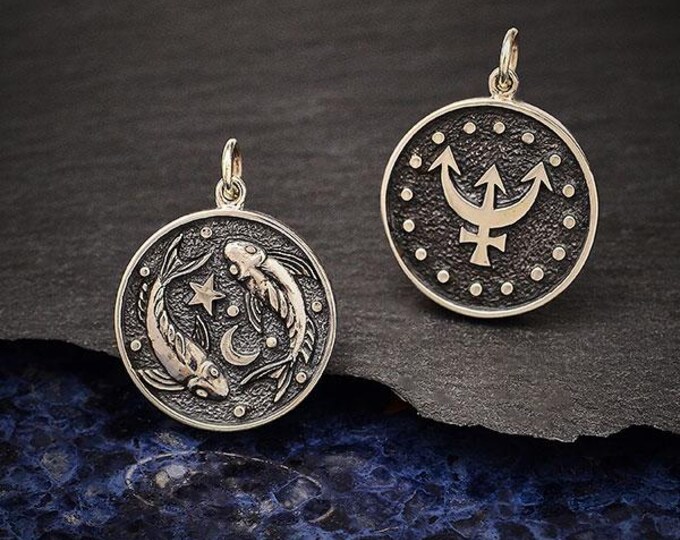 Sterling Silver Astrology Pisces Pendant 24x18mm