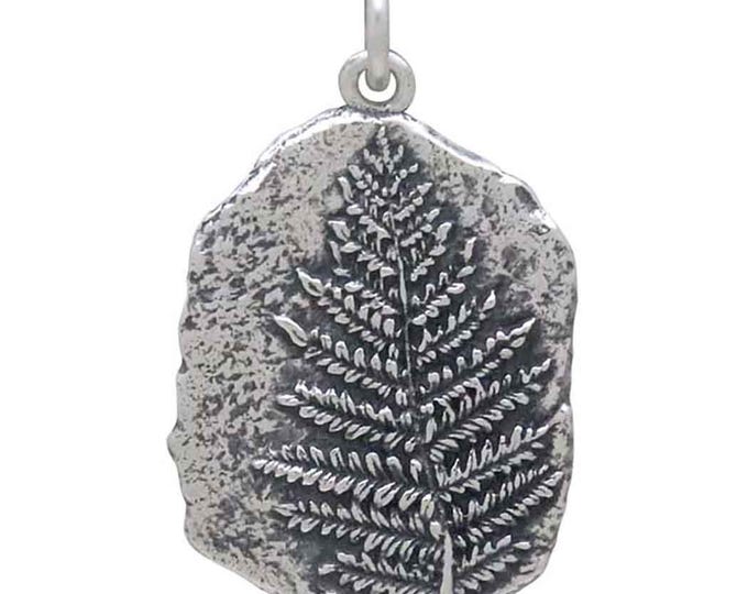 Sterling Silver Fern Fossil Pendant 26x15mm