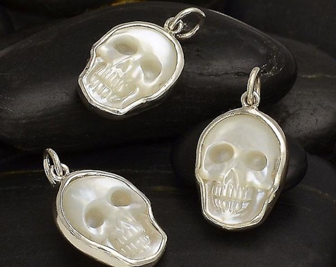 Hand Carved Mother of Pearl Skull Charm 21x15mm