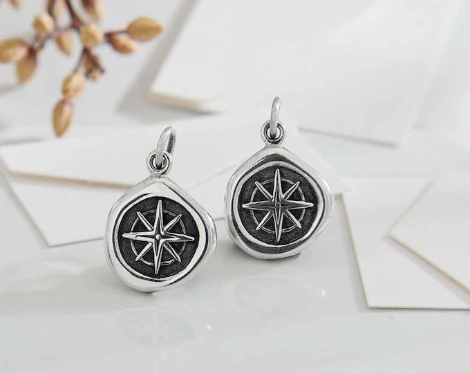 Sterling Silver Small Wax Seal Compass Charm 19x12mm