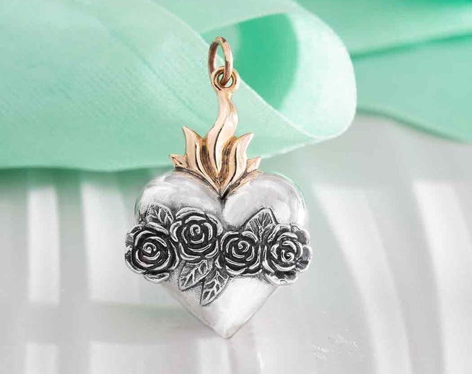 Mixed Metal Immaculate Heart of Mary Pendant 30x18mm