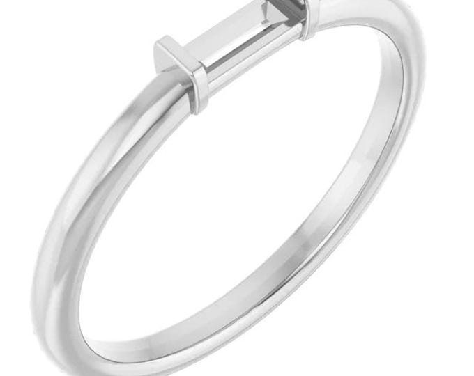 Straight Baguette Stackable Ring Mounting, 4x2mm Solitaire in Sterling Silver or 14k Gold