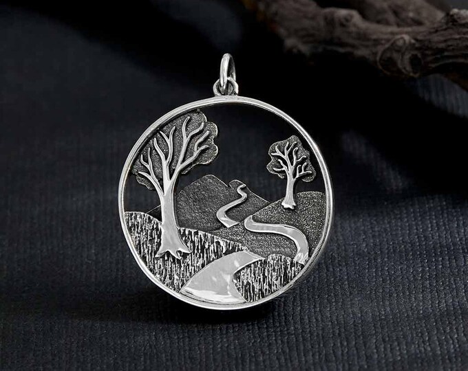 Sterling Silver Winding Path Pendant 28x22mm