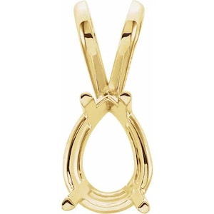 Birne 4-Zacken Anhänger Befestigung in 14k Gold oder 925 Sterling Silber, wählen Sie Ihre Größe