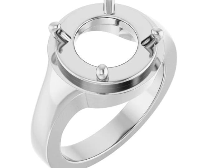 Sterling Silver 11 mm Round Ring Mounting, customizable setting size and material
