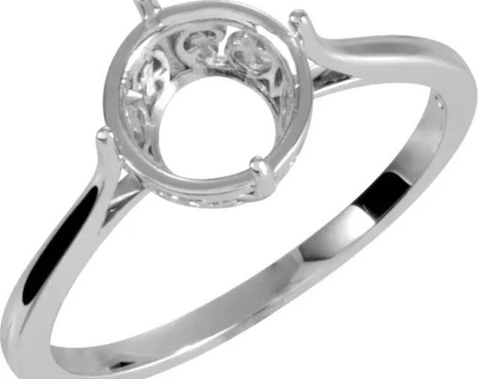 8 mm Round Ring Mounting available in 14k Yellow or White Gold as well as 925 Sterling Silver
