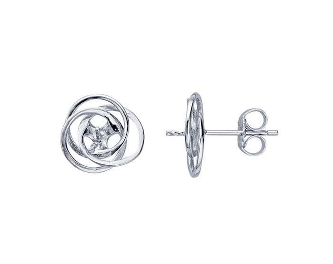 Sterling Silver Rhodium-Plated Love Knot 4.5mm Pearl Post Earring Mounting, also available in 14k Gold