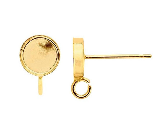 Yellow Gold-Filled Round Cabochon Post Earring Mounting with Open Ring, in 6, 8 and 10mm