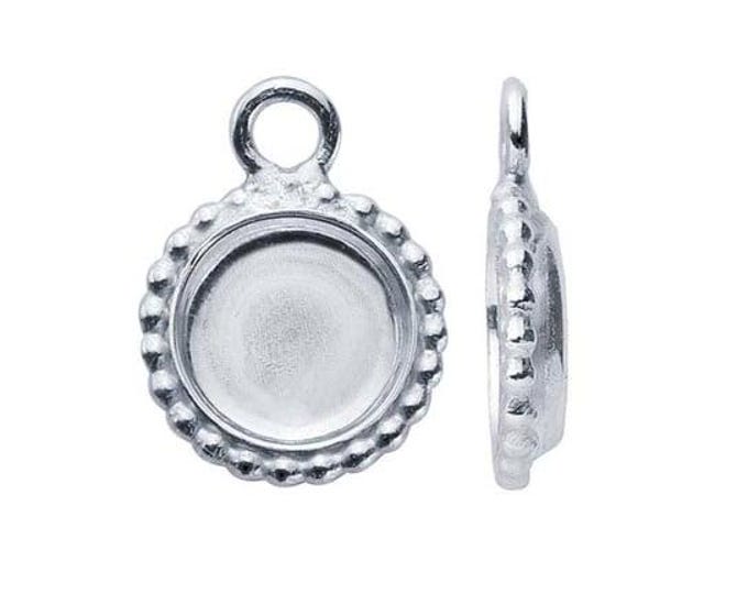 Sterling Silver Round Beaded-Edge Cabochon Pendant Mounting with Ring, choose your size