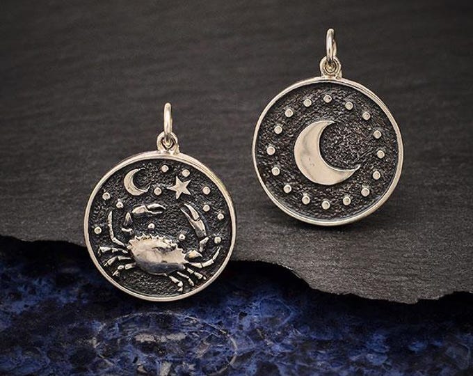 Sterling Silver Astrology Cancer Pendant 24x18mm