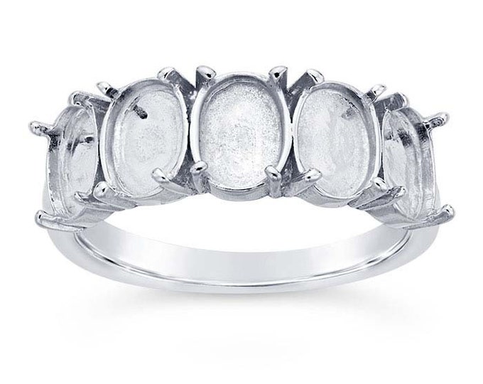 Sterling Silver Five-Stone 6 x 4mm Oval Cabochon Ring Mounting