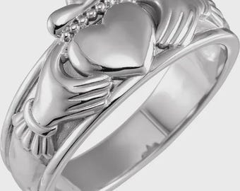 Men's 11 mm Claddagh Flat Band in 925 Sterling Silver or 14k Gold
