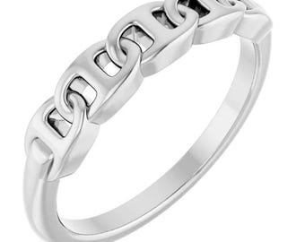 Sterling Silver Anchor Chain Link Ring in Sterling Silver or 14k Yellow Gold
