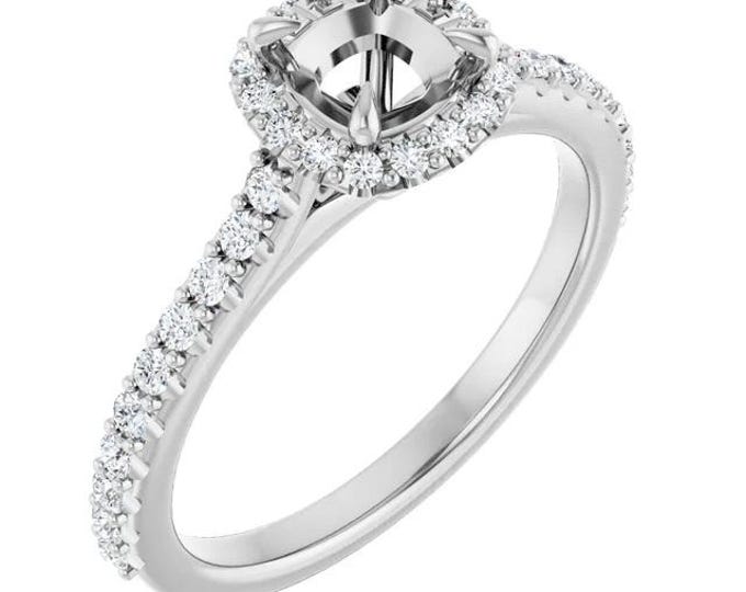 14K White 5x5 mm Cushion 3/8 CTW Lab-Grown Diamond Semi-Set Engagement Ring