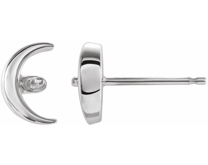 Crescent Moon Earrings Mounting for Pearl, your choice of Sterling Silver or 14k gold.