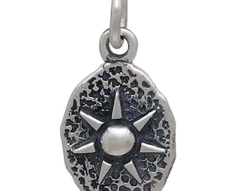 Sterling Silver Sun on Oval Coin Charm 17x9mm