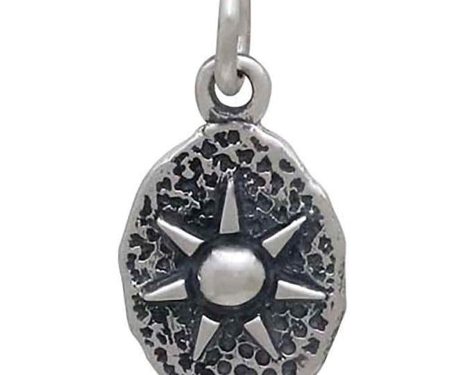 Sterling Silver Sun on Oval Coin Charm 17x9mm