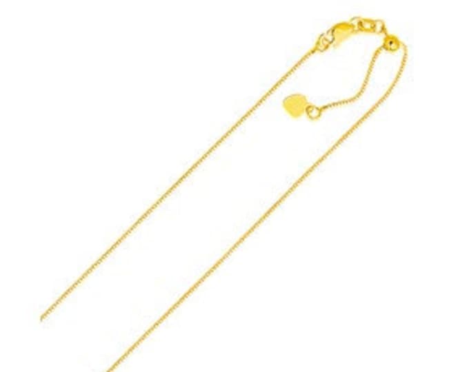 Adjustable Box Chain in 14K Yellow or White Gold (.70mm)up to 22inch