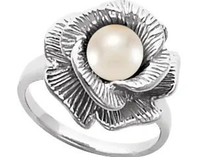 Floral Ring Mounting for 6-7.5 mm Pearl in Sterling Silver or 14k yellow gold in sz 7