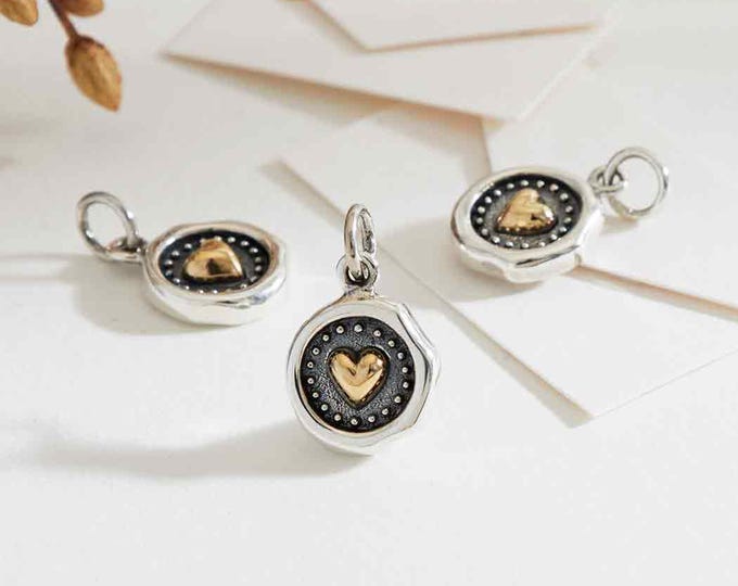 Silver Wax Seal Heart Charm with Bronze Heart 17x10mm