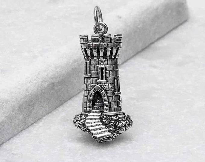 Sterling Silver Castle Tower Charm 29x12mm