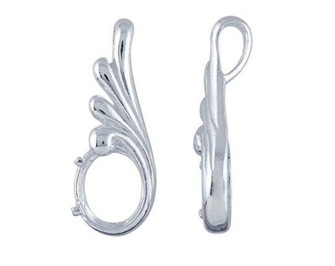 Sterling Silver 10 x 8mm Oval Fancy Pendant Mounting, Prong and Cabochon
