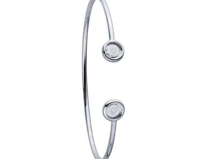 Sterling Silver Rhodium-Plated Round Cabochon Flex Tube Bracelet Mounting, 3 setting sizes available