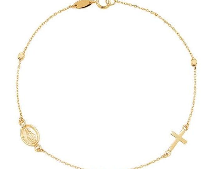 14K Yellow Gold Religious Medal Station Bracelet,  7-1/4"