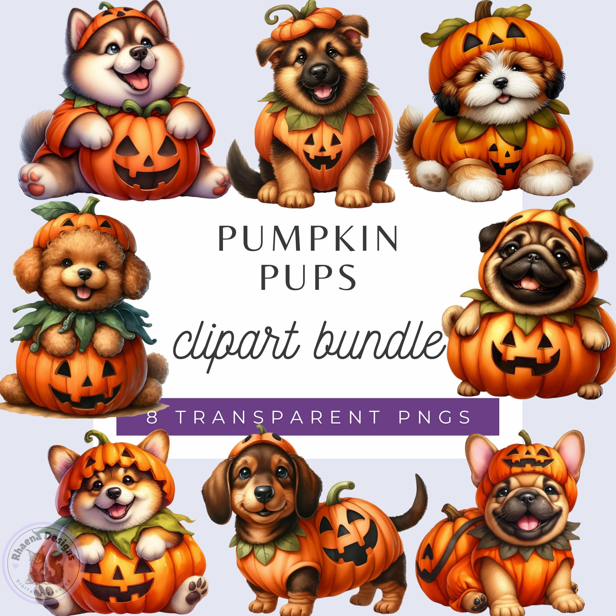 Pumpkin Pups Clipart Bundle, Halloween Dog Pngs, Kawaii Dogs (digital ...