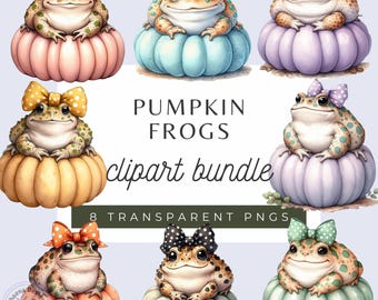 Pumpkin Frog Clipart: Whimsical Autumn Toad PNG (Digital Download, 300 DPI, 8 Files)