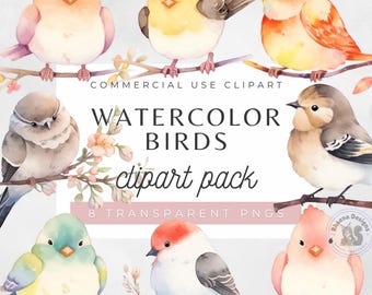 Watercolor Bird Clipart Bundle: Spring Birds Illustration (Digital Download)