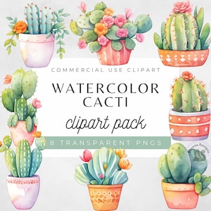 Paquete de imágenes prediseñadas de cactus, cactus de acuarela, imágenes prediseñadas de cactus florales, paquete digital de cactus, imágenes de plantas bohemias, cactus caprichosos, diseño de calcomanías de caci
