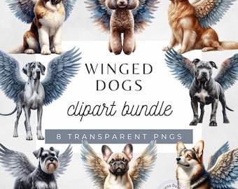 Winged Dog Clipart Bundle: Angel Pet Memorial Art (PNG Digital Download)