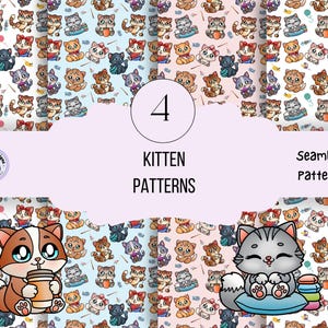 Kitten Seamless Digital Paper, Cute Cat Pattern, Printable Scrapbook Paper, Cute Cat Seamless Designs, Card Making, Playful Cat Paper