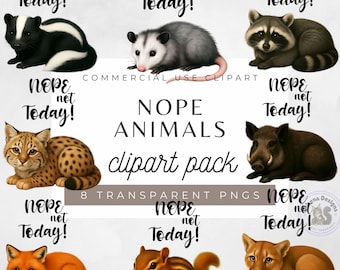 NOPE Animals Clipart: Funny Lazy Day PNG Bundle (Digital Download)