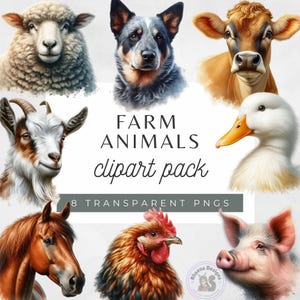 Farm Animals Clipart, Farm Animal Illustrations, Farmhouse Clip Art Bundle, Pig, Goat, Sheep, Cow, Horse Chicken Duck png