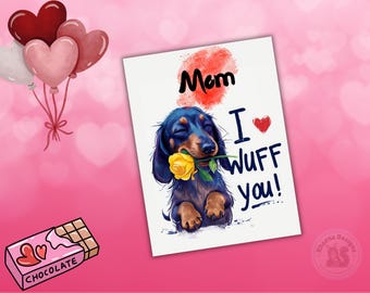 Dachshund, Cartão de Dia das Mães, Cartão para Imprimir para Mãe, Mãe de Dachshund, Cartão de Mãe de Cachorro, Dia das Mães Digital, Amante de Dachshund, Arte em Cartão