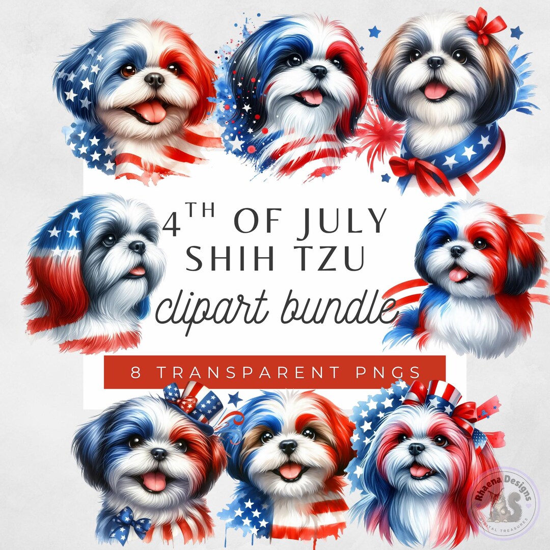 Watercolor Shih Tzu Clipart: Patriotic USA Dog Bundle (digital Download ...
