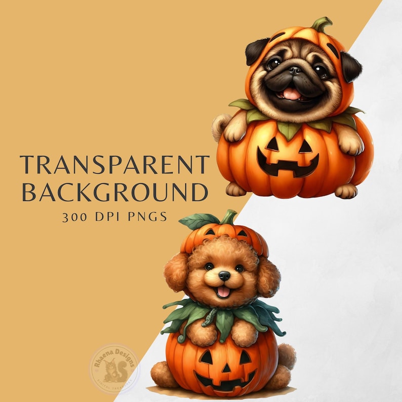 Pumpkin Pups Clipart Bundle, Halloween Dog Pngs, Kawaii Dogs (digital ...