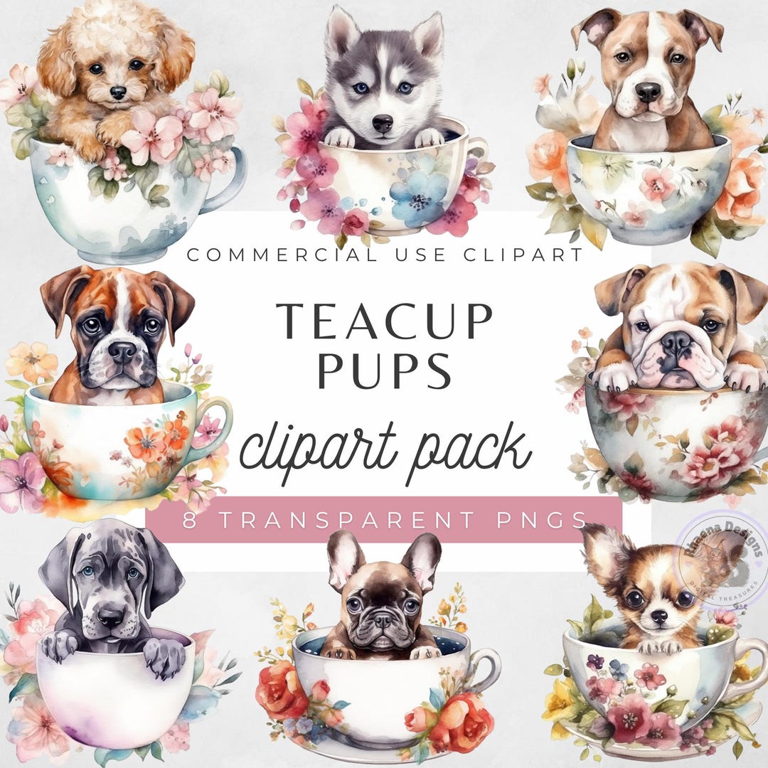 Watercolor Teacup Puppy Clipart Bundle (digital Download) - Etsy