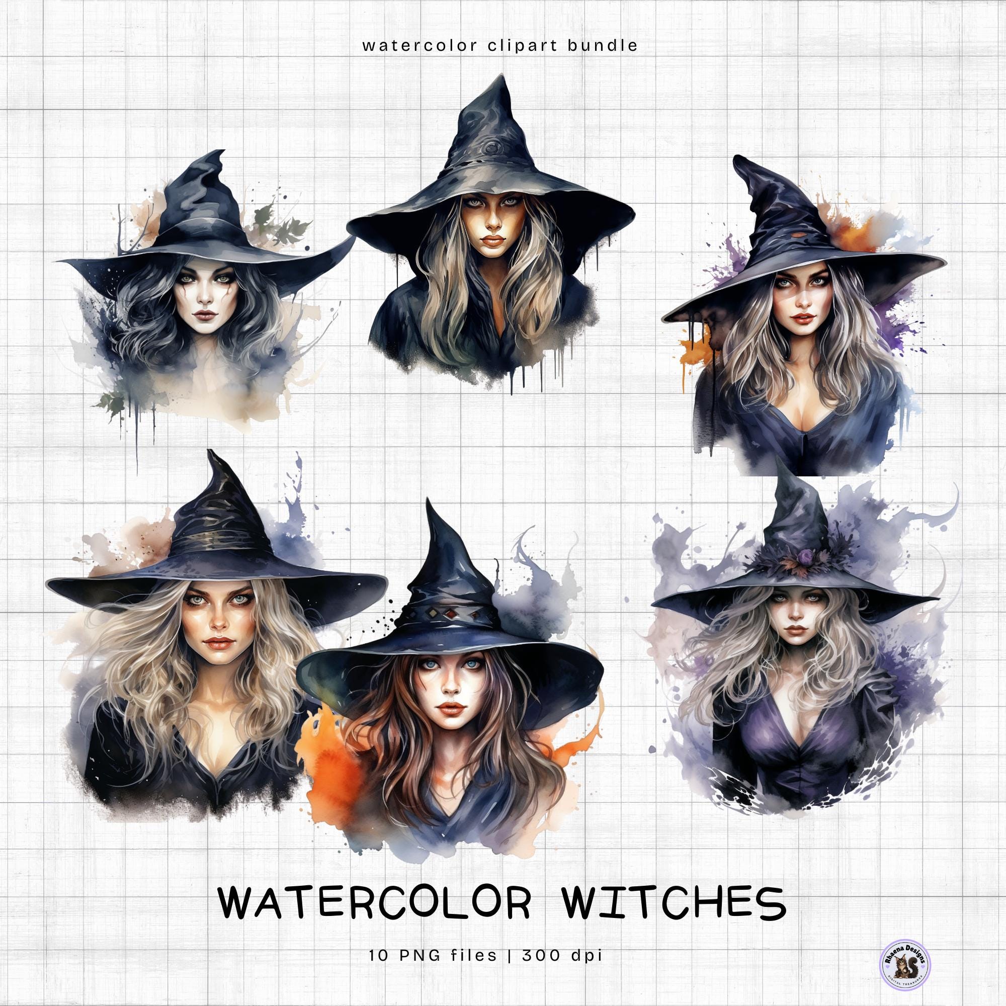 Watercolor Witch Clipart Pack: Halloween Illustrations (PNG Digital ...