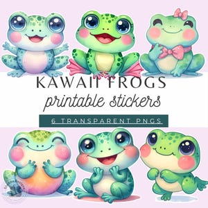 Kawaii Frogs Printable Stickers, frog sticker design, kawaii frog PNG, cute frog clipart, frog sticker digital download, frog sticker craft